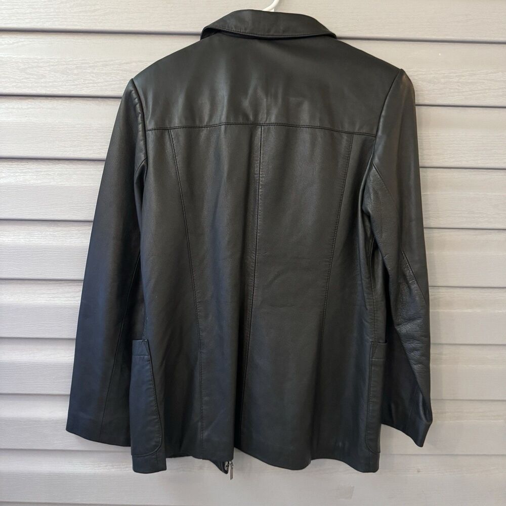 Alfani Black Lamb Leather Jacket Women’s Size 8 Zip Front Long Sleeve Coat - Picture 7 of 8